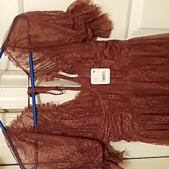 **Only size 2 left!!* Free People Dear Jane Embroidered Lace Dress in Roan Rouge - Picture 12 of 16